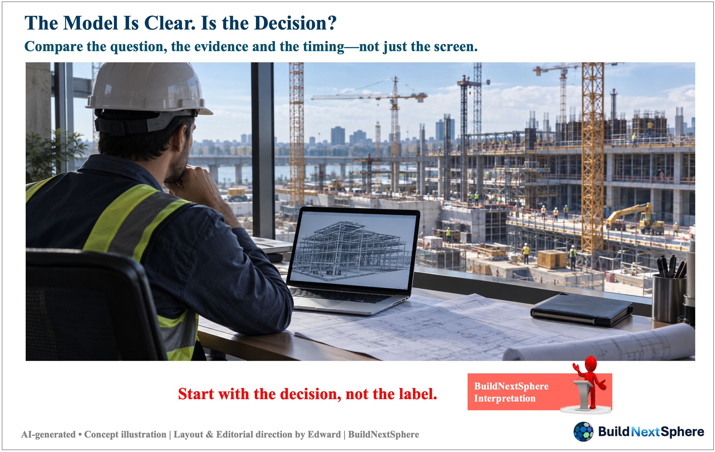 Concept illustration introducing decision-focused questions about BIM and digital twins.